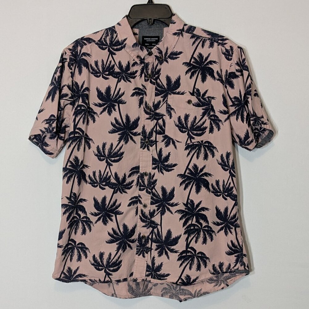 SUNRISE KINGDOM Pink Tropical Floral Short Sleeve Button Shirt; Men Size L